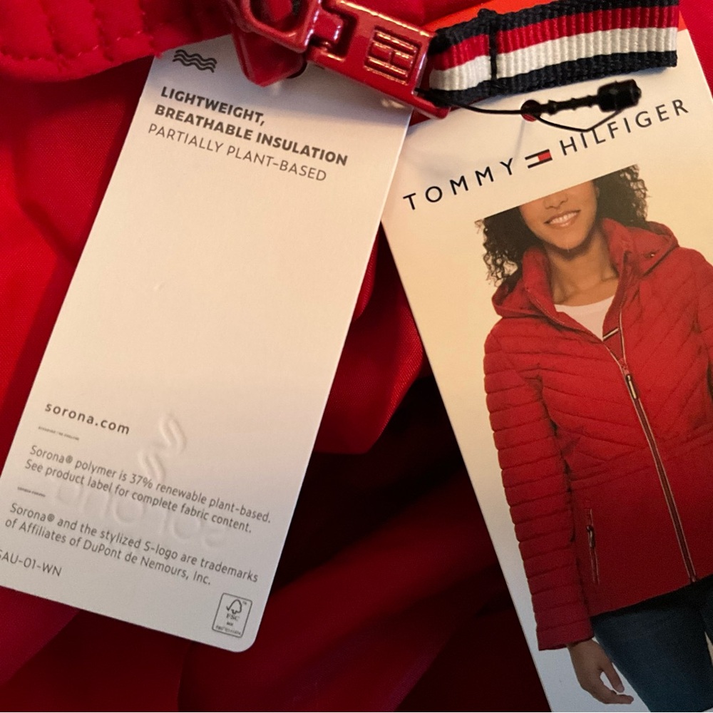 NWT Tommy Hilfiger Woman’s Winter Coat Quilted Jacket Red Coat - Picture 2 of 10